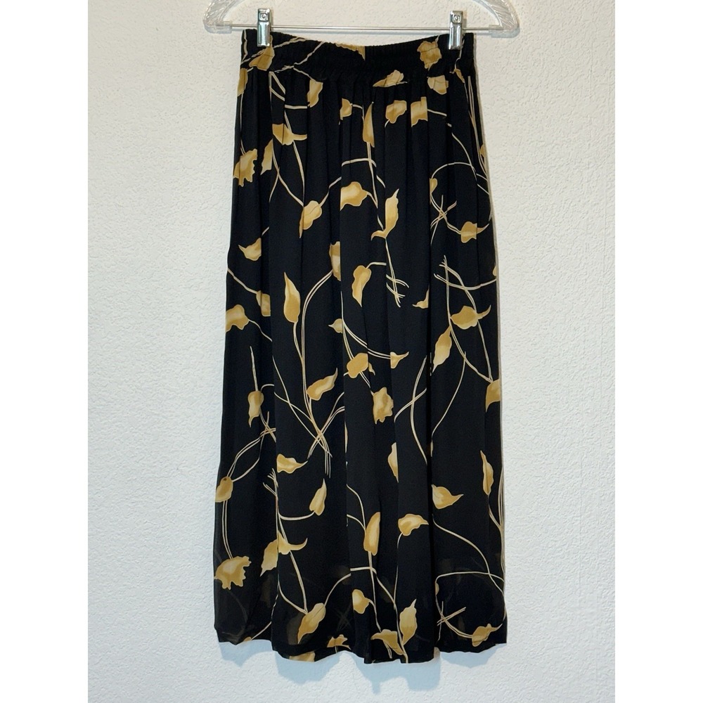 Vtg Suzhou Hua Bei 100% Silk Black Floral Earthy Midi Skirt XL Fits S/M Minimali